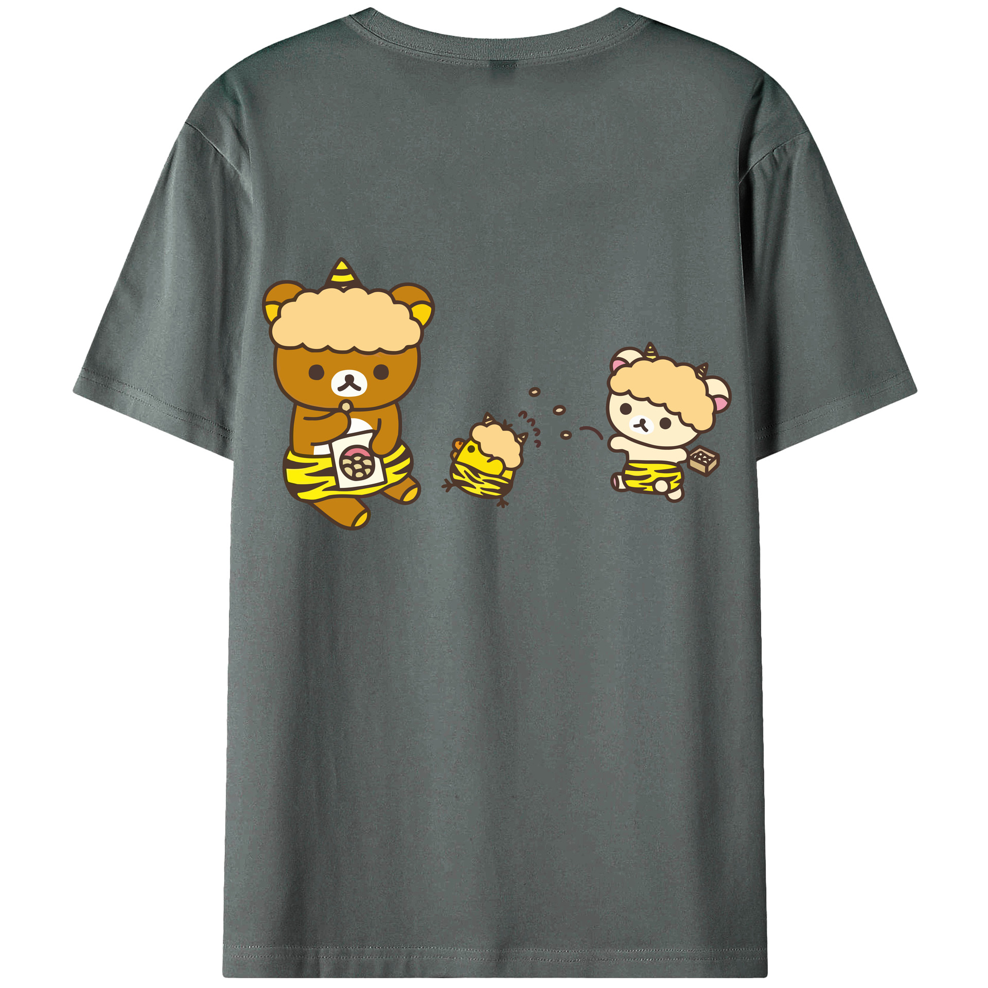 （画像用） リラックマ リラックマ キイロイトリ Rilakkuma Korilakkuma Kiiroitori 綿100％ メンズ半袖Tシャツ（バックプリント） 通気性